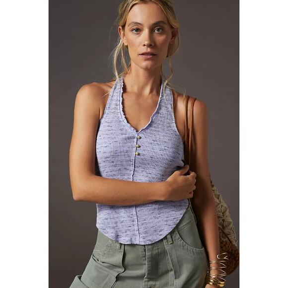 Pilco Anthropologie Ribbed Henley Halter Top - Picture 1 of 10